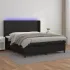 Pat cu arcuri, saltea și LED, negru, 90x190 cm, piele ecologică GartenMobel Dekor