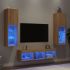 Unități de perete TV cu LED-uri, 5 piese, stejar fumuriu, lemn GartenMobel Dekor