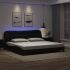 Cadru de pat cu lumini LED, negru, 180x200 cm, piele ecologică GartenMobel Dekor