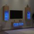 Comode TV de perete cu lumini LED, 4 piese, alb GartenMobel Dekor