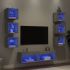 Unități de perete TV cu LED-uri, 8 piese, stejar fumuriu, lemn GartenMobel Dekor