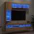 Set comode TV de perete, 7 piese, cu lumini LED, alb GartenMobel Dekor