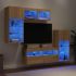 Unități de perete TV cu LED-uri, 5 piese, gri sonoma, lemn GartenMobel Dekor