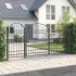 Poartă pentru Gard cu Vârf Arcuit Gri 400 x 125 cm Oțel GartenMobel Dekor