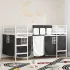 Pat loft pentru copii din metal cu perdele, negru roz, 90x190 cm