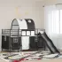 Pat loft pentru copii cu tobogan si cort, metal, negru/albastru, 100x200 cm
