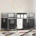 Pat loft pentru copii cu perdele, metal, alb-negru, 90x190 cm