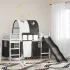 Pat loft pentru copii cu tobogan si perdele, negru, 90x190 cm