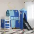 Cadru de pat înalt pentru copii cu perdele, arc, tobogan, turn GartenMobel Dekor