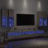 Comode TV de perete cu lumini LED, 7 piese, stejar fumuriu GartenMobel Dekor