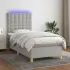 Pat cu arcuri, saltea și LED, gri deschis, 90x200 cm, textil GartenMobel Dekor
