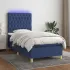 Pat cu arcuri, saltea și LED, albastru, 140x200 cm, textil GartenMobel Dekor