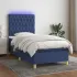 Pat cu arcuri, saltea și LED, albastru, 140x200 cm, textil GartenMobel Dekor