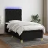 Pat cu arcuri, saltea și LED, albastru, 90x190 cm, textil GartenMobel Dekor