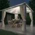 Pavilion cu perdele & șiruri lumini LED, crem, 4x3 m, aluminiu GartenMobel Dekor