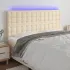 Tăblie de pat cu LED, gri taupe, 160x5x118/128 cm, textil GartenMobel Dekor