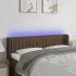 Tăblie de pat cu LED, maro închis, 203x16x118/128 cm, textil GartenMobel Dekor