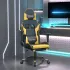 Scaun de gaming cu masaj/suport picioare negru/auriu piele eco GartenMobel Dekor