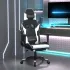 Scaun de gaming cu masaj/suport picioare negru/auriu piele eco GartenMobel Dekor
