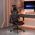 Scaun de gaming masaj/suport picioare alb/negru piele eco GartenMobel Dekor