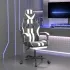 Scaun de gaming pivotant cu suport picioare alb&negru piele eco GartenMobel Dekor