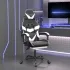 Scaun de gaming pivotant cu suport picioare alb&roz piele eco GartenMobel Dekor