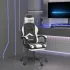Scaun de gaming pivotant cu suport picioare alb&negru piele eco GartenMobel Dekor