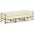 Set mobilier de grădină, cu perne alb crem, 3 piese, bambus GartenMobel Dekor