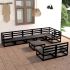 Set mobilier de grădină, 9 piese, negru, lemn masiv de pin GartenMobel Dekor