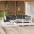 Set mobilier de grădină cu perne, 8 piese, alb, lemn masiv pin GartenMobel Dekor