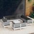 Set mobilier grădină cu perne, 12 piese, alb, lemn masiv pin GartenMobel Dekor