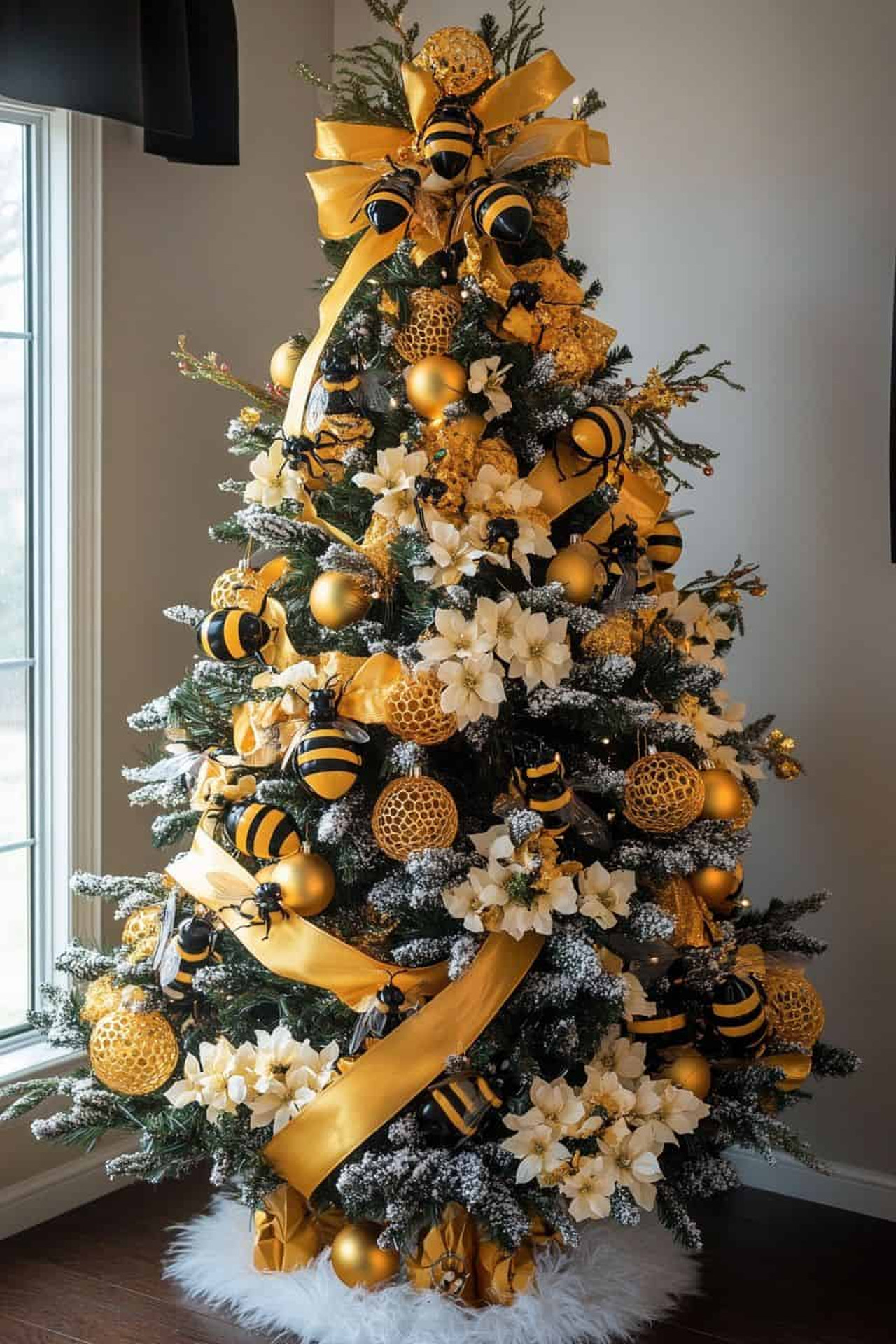 Brad de Crăciun cu Albine, Miere și Accente de Negru