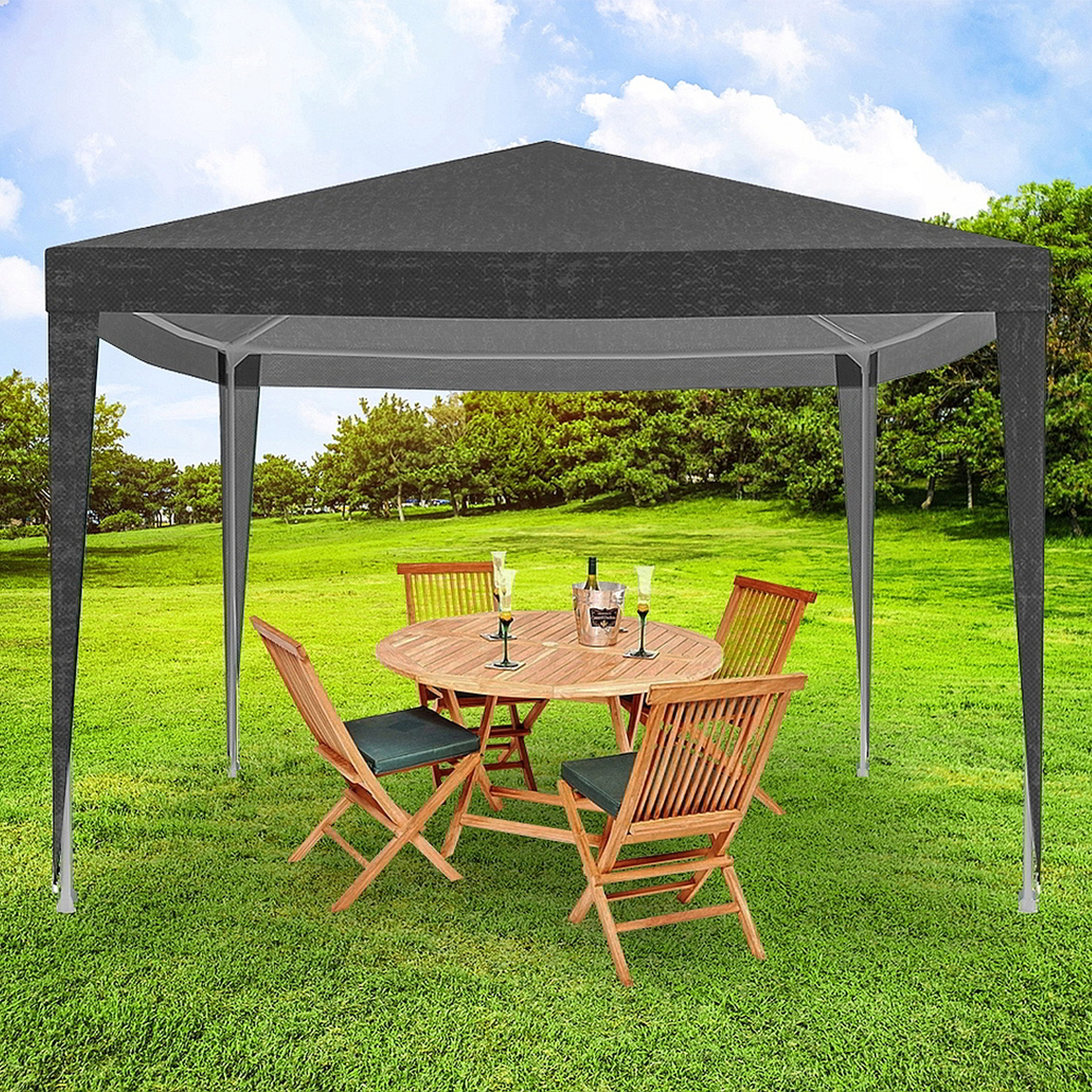 Pavilion gri cu pereți laterali pentru grădină Pavilion gri cu pereți laterali pentru grădină