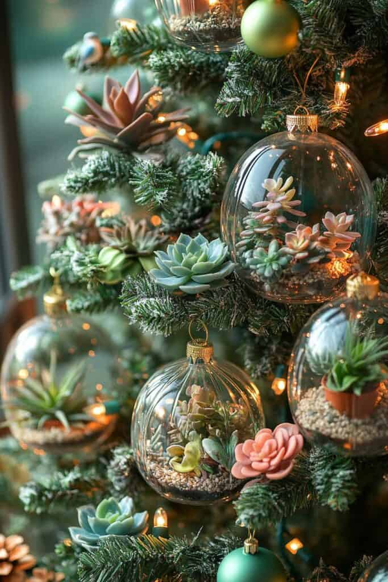 Pom de Crăciun Decorat cu Plante Suculente